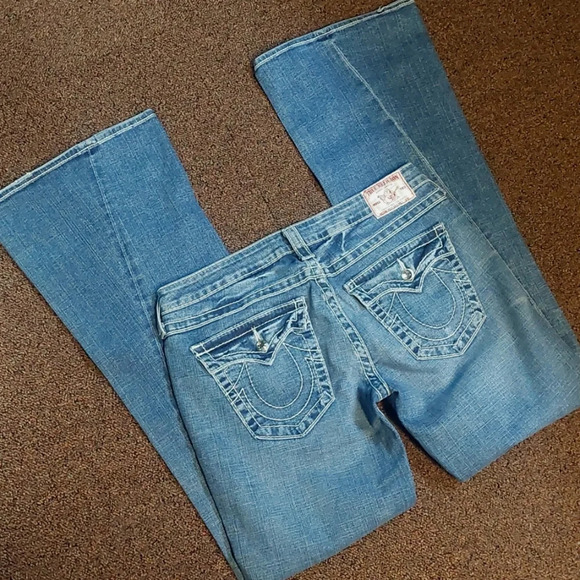True Religion Vintage Retro Rhinestone Flap Pocket bootcut Flare jeans 31 Y2K - Picture 1 of 11
